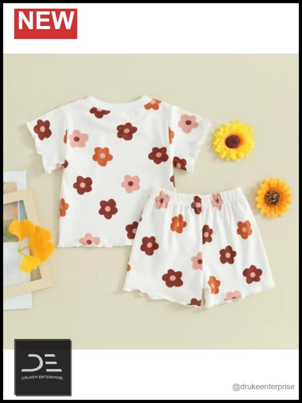 Toddler Baby Girl Summer Outfit Set Daisy Ruffle Short Sleeve Top Floral Shorts